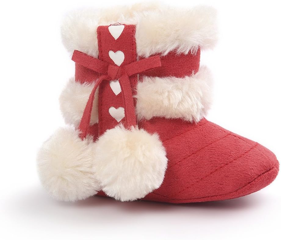ESTAMICO Baby Girl Plush Winter Snow Bowknot Boots 12-18 Months Toddler Red