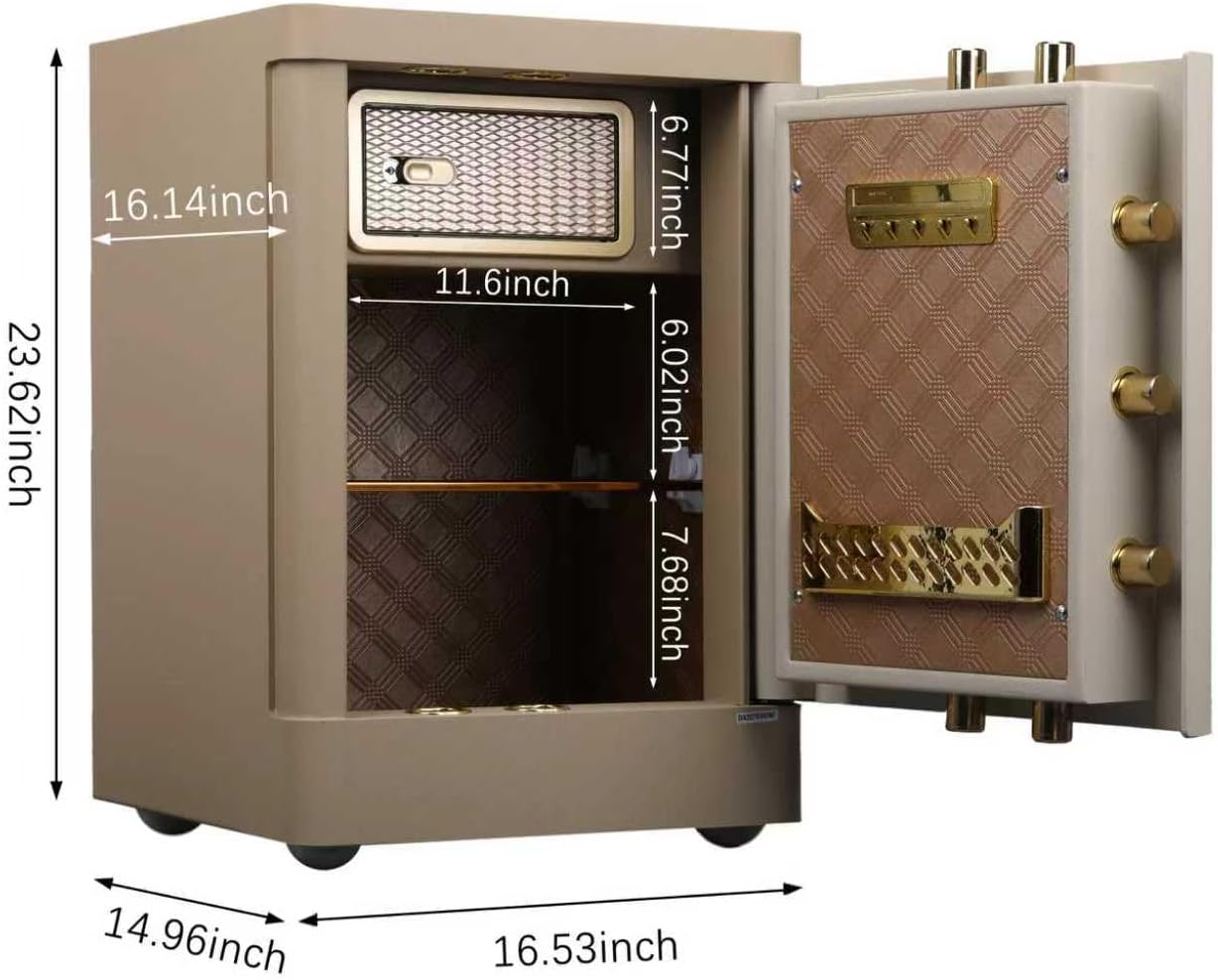 XPEDITION 3.38 cu.ft Vintage Retro Home Safe with Wheels, Large Digital Safe Box with Key, Built-In Drawer, Removable Shelf, Fireproof Waterproof Bag, Aesthetic Beige Safe for Bedroom Decor
