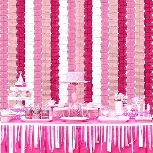 Image of Rose-Red Pink-White Party-Decorations Streamers Garland - 157Ft Four-Leaf Clover Hanging Banner,Wedding Girl Birthday Baby Bridal Shower Engagement Bachelorette Decor Hugtmr