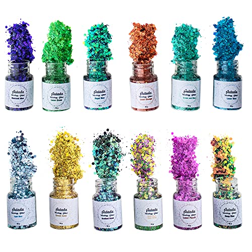 Autada Chunky Glitter, 12 Colors Mixology Art and Craft Opal Glitter for Resin, Tumblers, and Slime, Glitter Powder for Party Art and Festival Decor