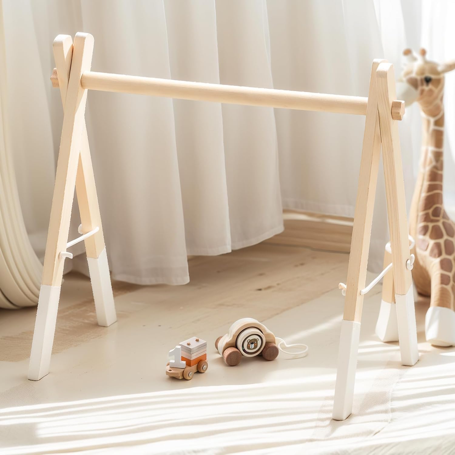 Gimnasio de juego para recién nacido, arco de madera para bebé, centro de actividades, diseño blanco, arco de juego extraíble, para guardería