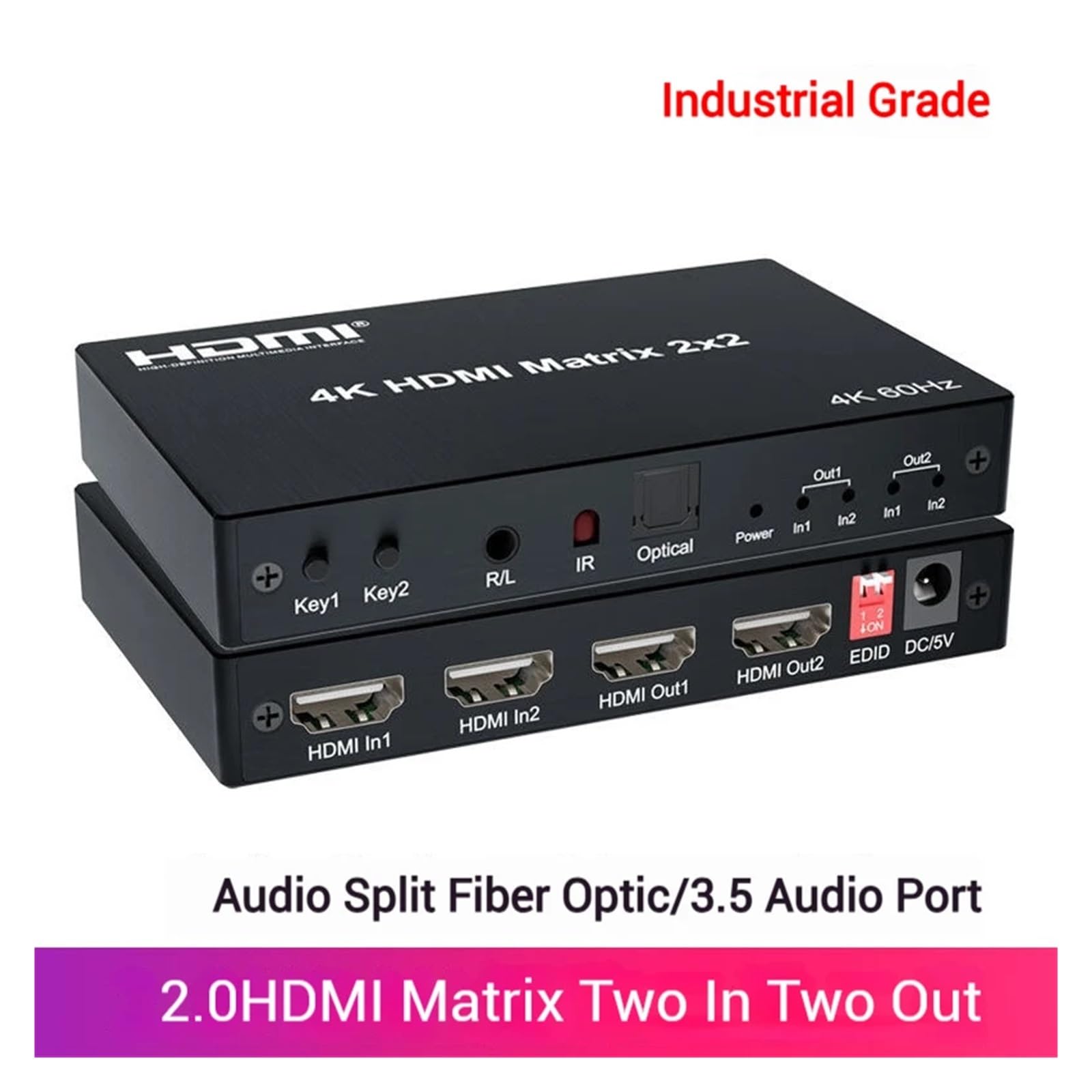 2.0 4K60hz 2x2 Matrix Estrattore Distributore Video Switch Splitter per Lo Streaming di Giochi e la Registrazione Multi-Sorgente