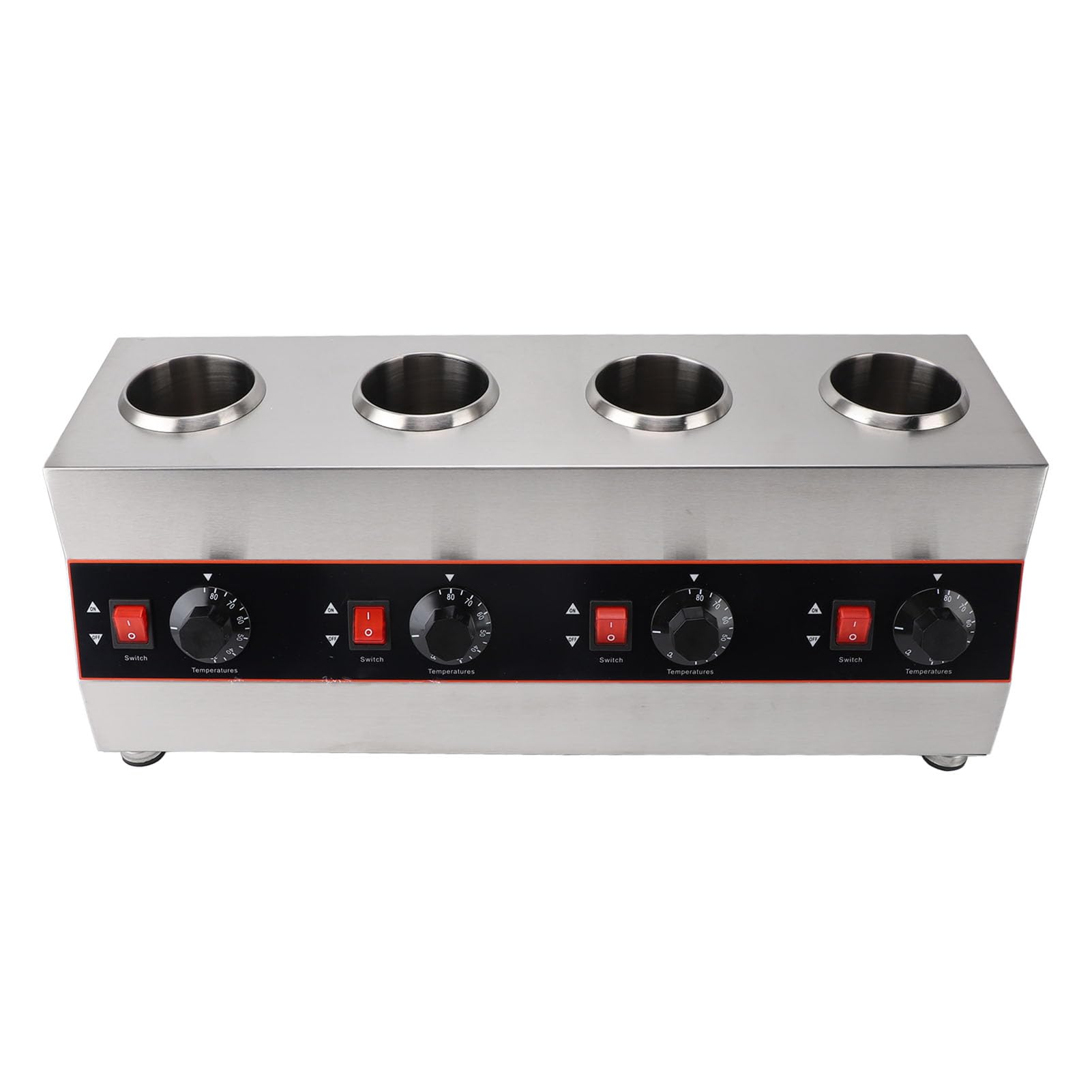 Fdit Calentador de Eléctrico con 4 Botellas Exprimibles, 640W Dispensador de Queso Comercial 2600ml 30-85°C Ajustable Acero Inoxidable para Nacho Queso Caramelo Chocolate (Enchufe Europeo 220V)