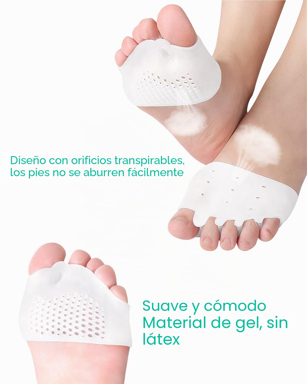 PGRODE - Almohadillas metatarsianas separadoras de dedos para corrección de juanetes, corrector de dedos en martillo suave y transpirable, espaciadores de dedos para mujeres y hombres (3 pares)
