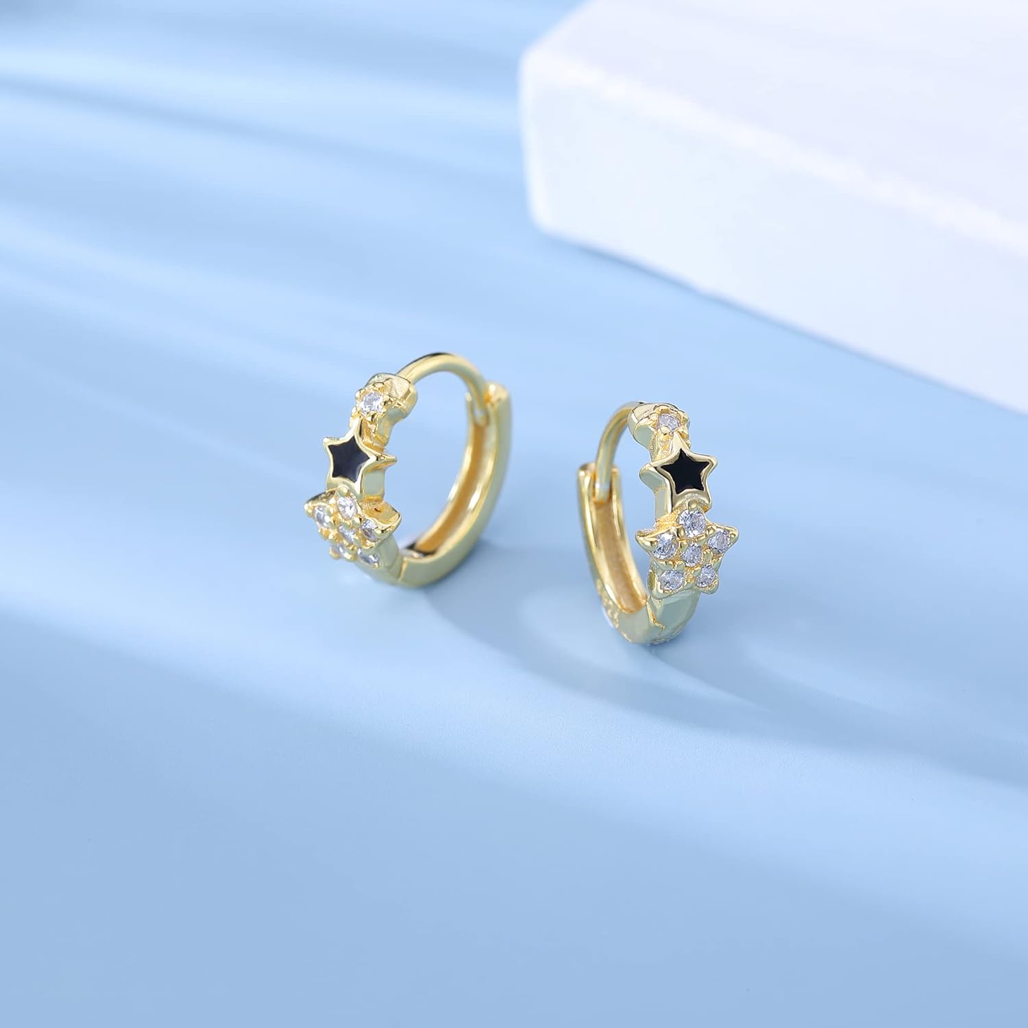 Reffeer Solid 925 Sterling Silver Star Small Hoop Earrings for Women Teen Girls CZ Hoop Earrings Cute Huggie Earrings - Image 5