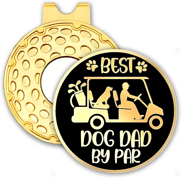 rofiowa Best Dog Dad by Par Black Gold Golf Ball Marker with Hat Clip, Funny Golf Accessories for Men Dad, Christmas Father's Day Birthday Gifts for Golf Fan Golfer, Novelty Golf Gifts for Dog Lover