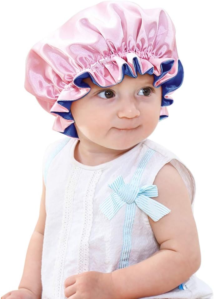 Sent Hair Baby Satin Bonnet Sleeping Cap Adjustable Kids Sleep Bonnet with Drawstring Double Layer Night Hair Caps for 0-3years old Kids,Child,Baby,Toddler ( Pink/Blue)