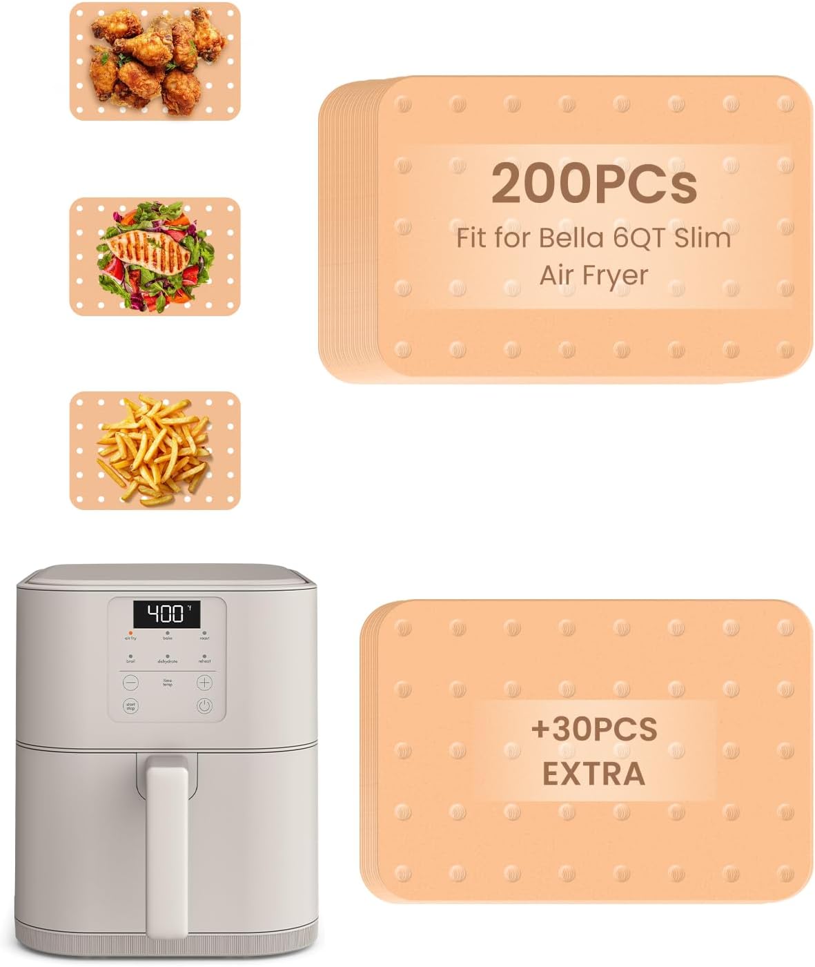 230PCs Air Fryer Liner Perforated for Bella 6Qt(5lb) Slim Air Fryer