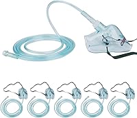 Healva 5-Pack Pediatric Oxygen Masks with 6.6ft Tubing & Adjustable Elastic Straps - Elongated Size M for Kids