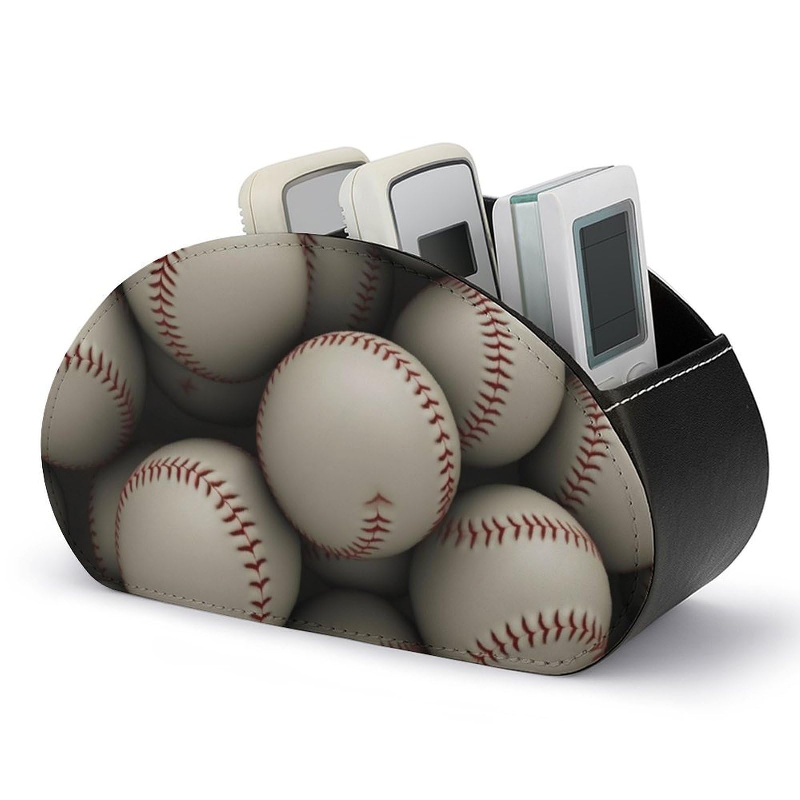 NTVOWPZO Baseball Remote Control Holder with 5 Compartment Organizer Box, Leather TV Remote Holder Organizer Caddy for Table, PU Leather Remote Box for Nightstand Office Desk Storage Box