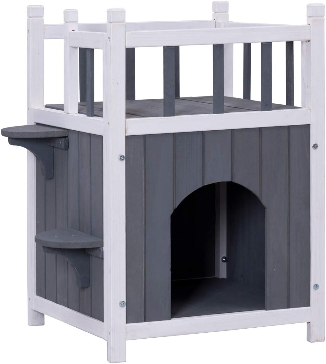 Tangkula Cat House 2 Story Wood Outdoor Weatherproof Pet Kitten Condo Shelter