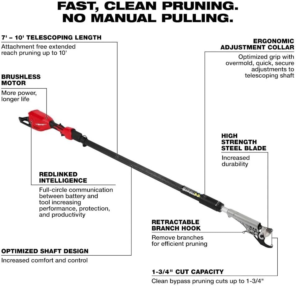 3008-20 for Milwaukee M18 18V Brushless Cordless Telescoping Pole Pruning Shears Red/Black - Bare Tool