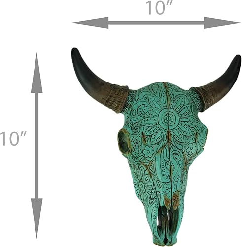 Miniatura 4 de Estatua colgante de calavera de toro tallada tribal floral turquesa de resina