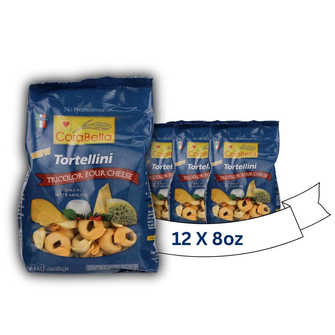 Corabella Classic Italian Tricolor Tortellini Pasta - Non GMO | Pure Cheese Tortellini Pasta | Fresh Cheese Tortellini Pasta | Premium Ingredients Made In Italy - 8.8 oz (Pack of 12)