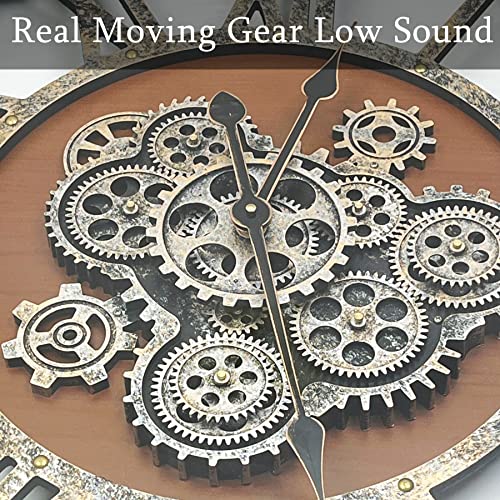 Topptik 24 Inch Moving Gear Wall Clock, Oversized Wall Clocks, Clock Living Room Decor, Solid Wood Frame, Battery Operated, Large Wall Clock With Steampunk Industrial For Fireplace(Machilus) #TOP3