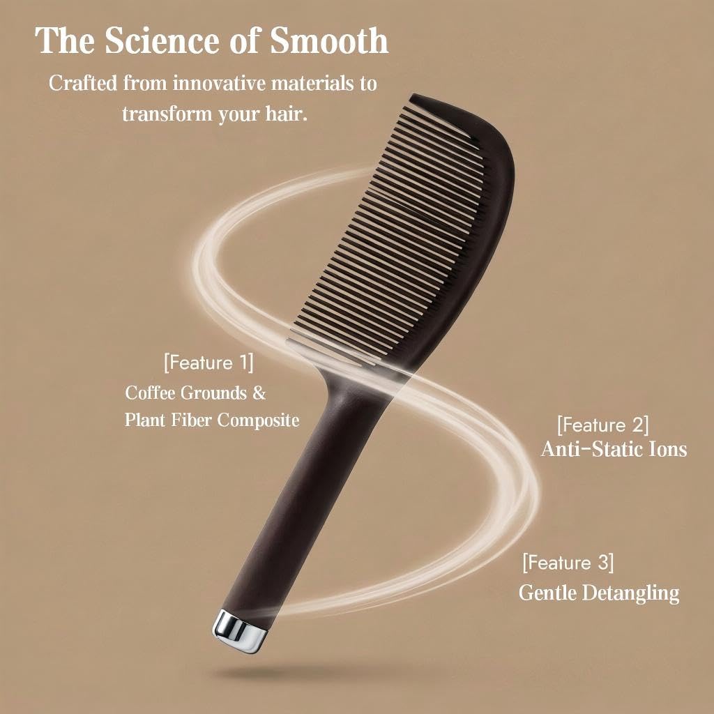 Round-Tooth Hair Comb from Coffee Grounds, Anti-Static Detangling Comb image 3