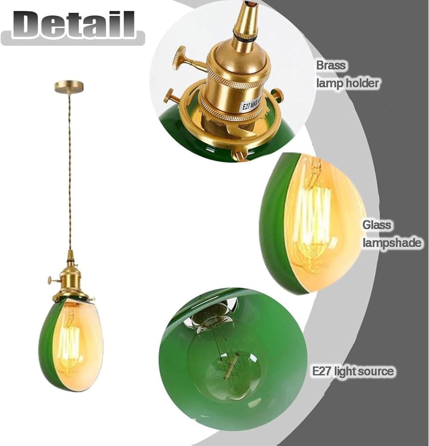 Lámpara de araña de Cristal Verde Esmeralda de Estilo Industrial Retro, lámpara de latón japonés, Cables Colgantes Ajustables de bajo Consumo, Oficina, Comedor, lámparas de Estudio