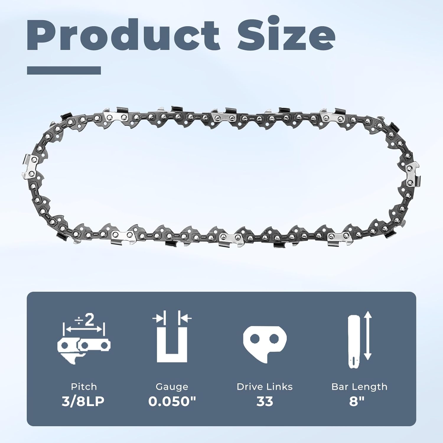 8 Inch Pole Saw Chain Replacement for Sun Joe Models SWJ800E,SWJ806E,SWJ802E,SWJ801E, 8" Chainsaw Chain,33 Drive Links 0.050" Gauge 3/8" LP Pitch (3 Pack)