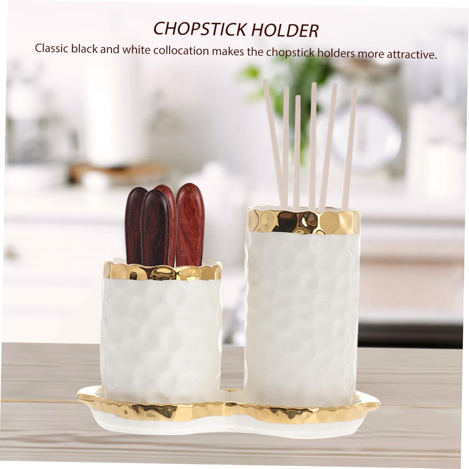 1set Creative Ceramic Utensil Holder for Kitchen Organization Dual Compartment Chopstick Organizer Drainage for Home Restaurant and Food Store Use