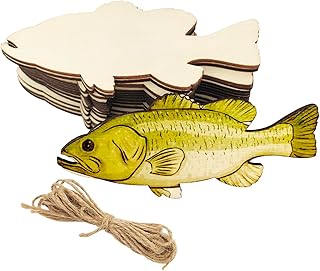 30 Pack 4 Inch Wood Bass Fish Cutouts Unfinished Wood Bass Fish Crafts Wooden Bass Fish Hanging Ornaments DIY Bass Fish Craft Gift Tags for Home Party Decoration