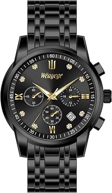 Mens Wrist Watch and Stainless Steel Mens Chronograph Watches,Luxury Classic Diamond Roman Numerals Waterproof Day Date Large face Watches for Men