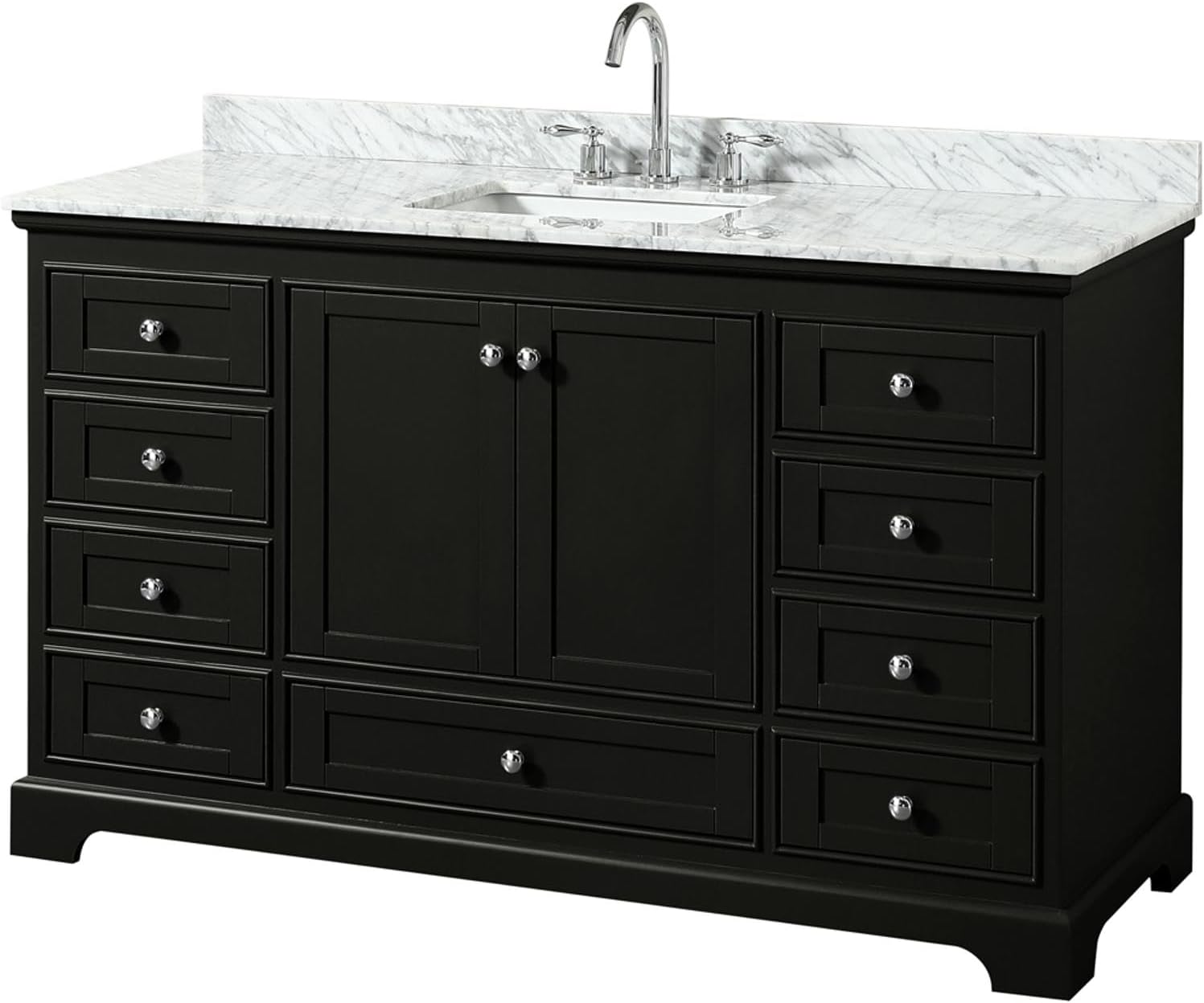 Wyndham Collection Deborah 60 Inch Single Bathroom Vanity in Dark Espresso, White Carrara Marble Countertop, Undermount Square Sink, and No Mirror