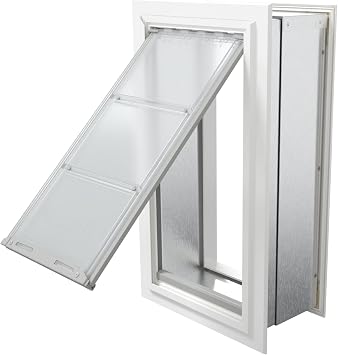 باب Endura Flap أحادي الغطاء للحيوانات الأليفة للجدران السميكة | تصميم جدار عميق يصل سمكه إلى 13 بوصة | غطاء عازل مزدوج الطبقة وإطار ألومنيوم متين | يتضمن غطاء قفل | أبيض، كبير، غطاء واحد