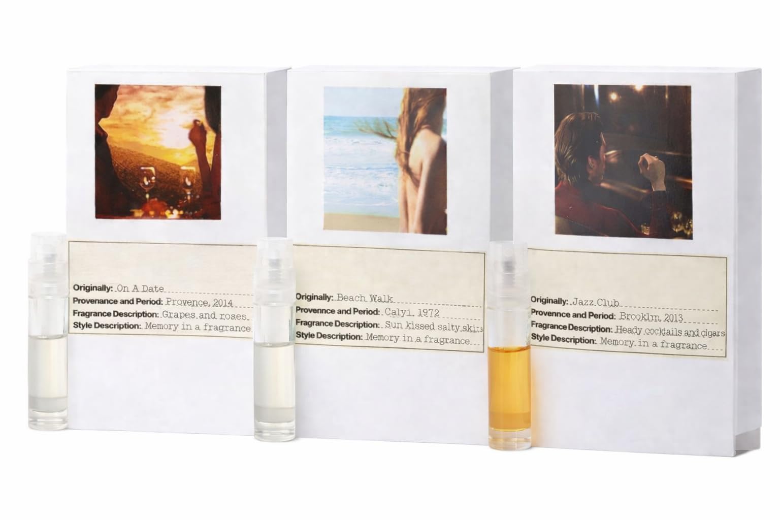 Women and Men Fragrance Perfume Spray Sampler Trio Mini Sample Vial On a Date + Jazz Club + Beach Walk 0.04oz/1.2ml each Discovery Set