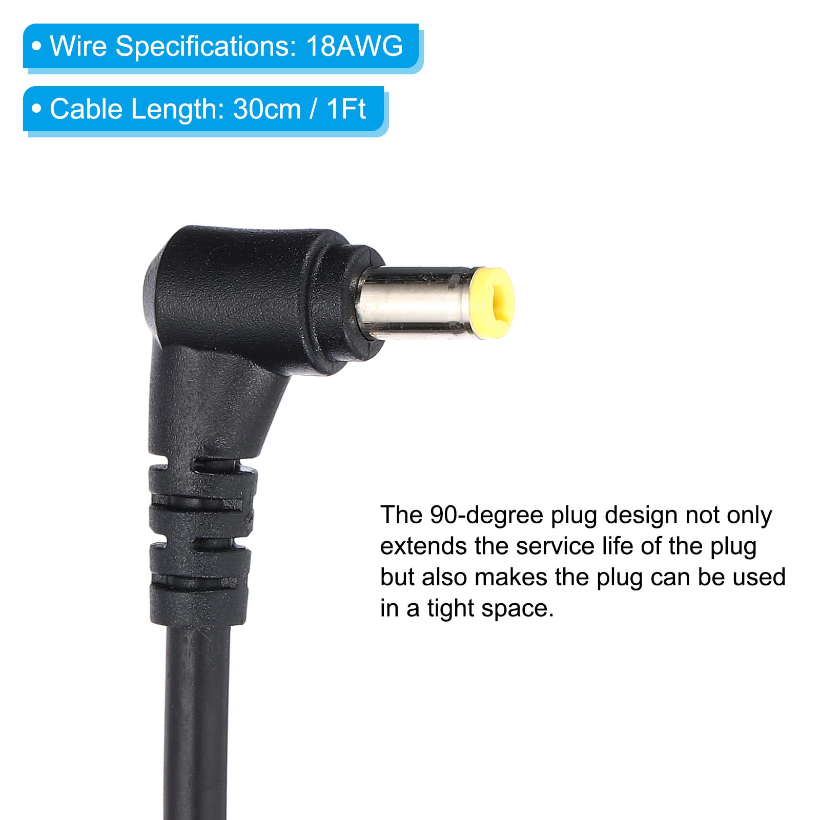 PATIKIL 1 Piedi 5,5mm x 2,5mm Maschio a Maschio Cavo Alimentazione DC, 18AWG Adattatore Filo 90 Gradi Cavo Prolunga ad Angolo Retto per Striscia LED DVR Router Telecamera Sorveglianza