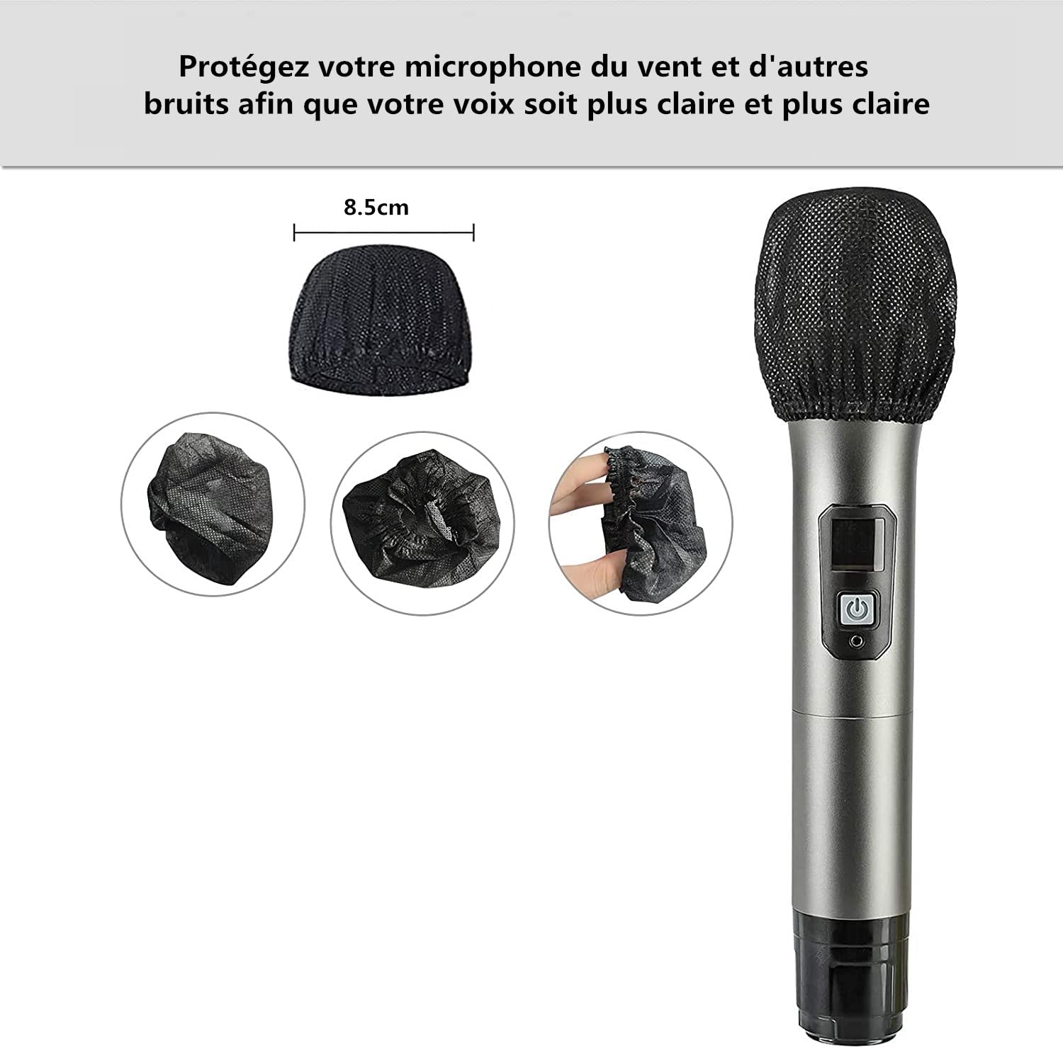 LATRAT 100 Pièces Housse De Microphone Jetable en Non-tissé, Parfait pour KTV, Maison, karaoké, Bar, Interview, la Plupart des micros Portables,Noir