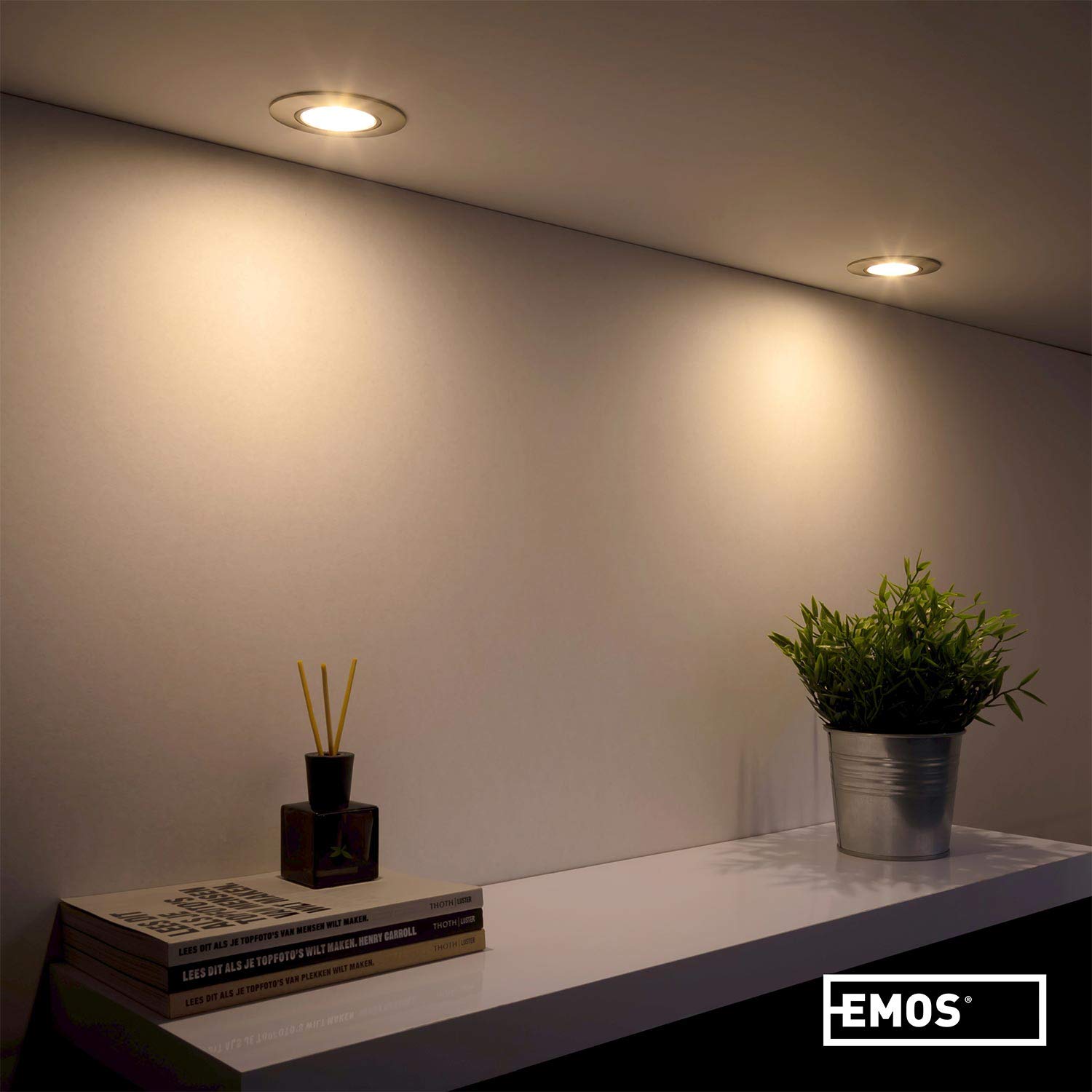 EMOS Focos Led Interior Techo, 230 V, 4.9 W/380 lm, 50° orientable, extra plano, blanco cálido 3000K, 12 Pack, Ojos de Buey Led Para Techo, níquel