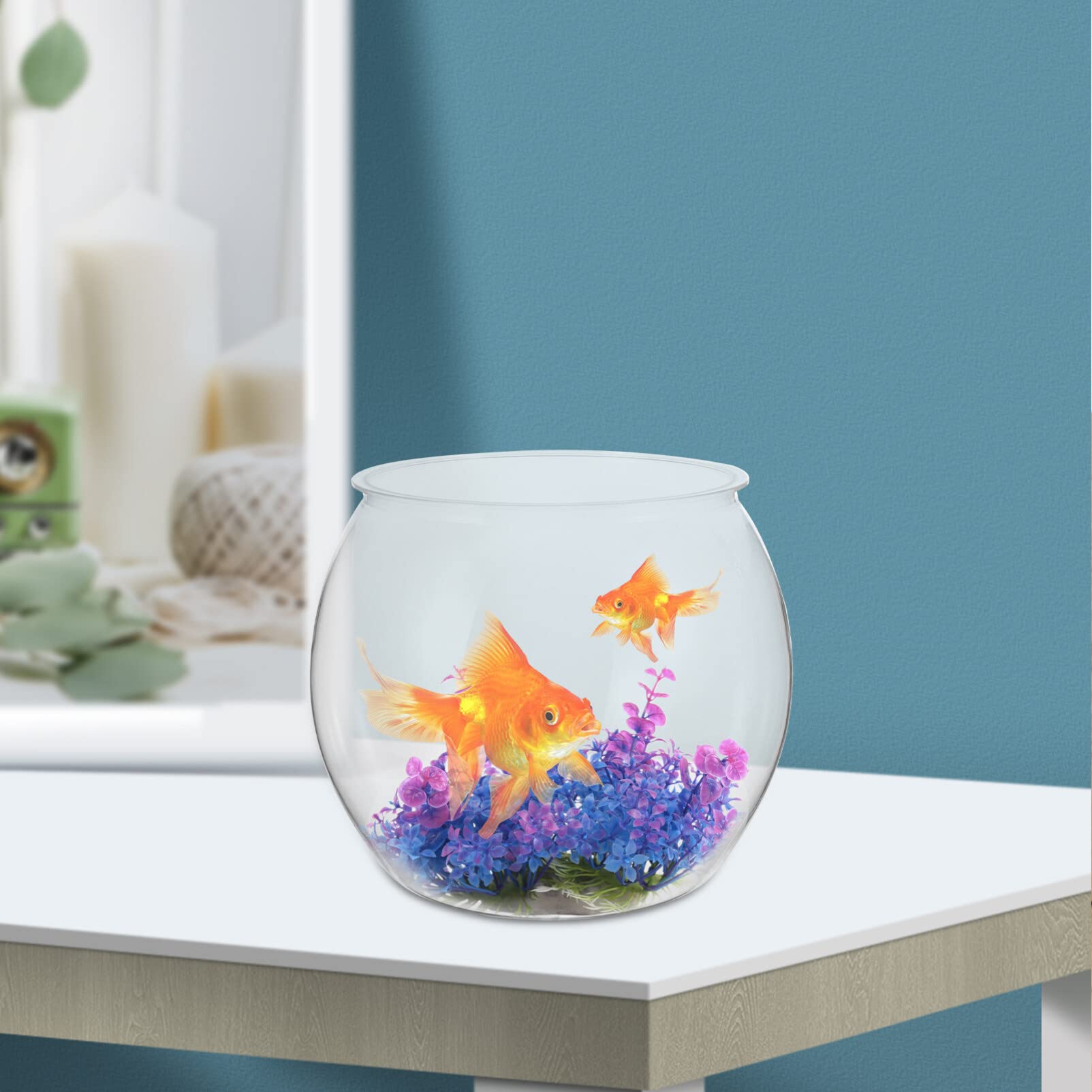 DOITOOL Transparent Fish Tank 3.5L Clear Desktop Aquarium for Small Fish and Turtles Home Office Decoration 8.82X8.82X7.09In Mini Bowl - Image 2