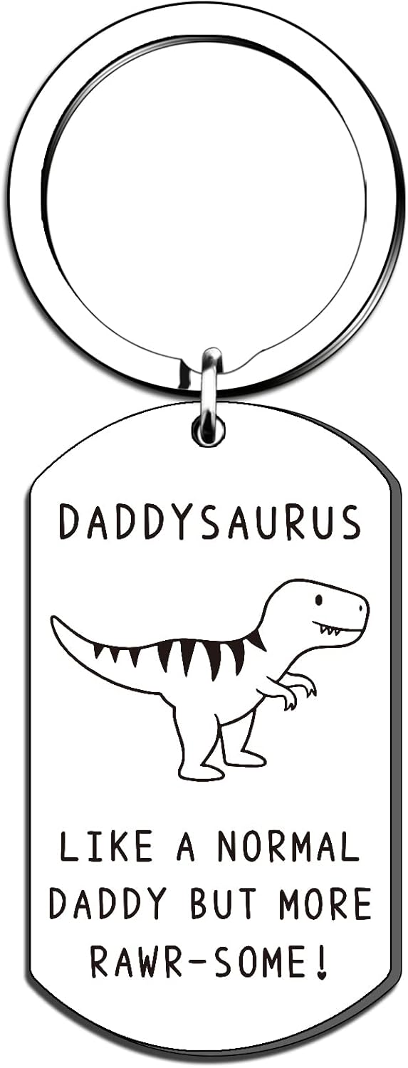 QMVMV Funny Daddy Gifts Daddysaurus Keyring from Daughter Son Birthday Christmas Thanksgiving Gift for Dad Father