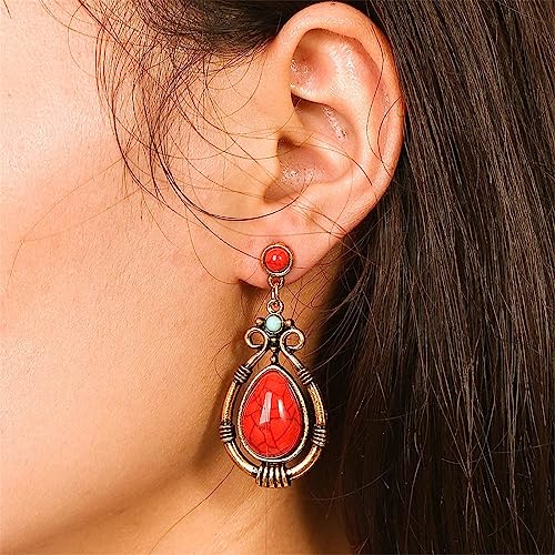Handmade Turquoise Earrings for Women Unique Vintage Boho Ethnic Teardrop Gemstone Dangle Drop Statement Earrings Birthday/Party/Christmas Jewelry Gifts2