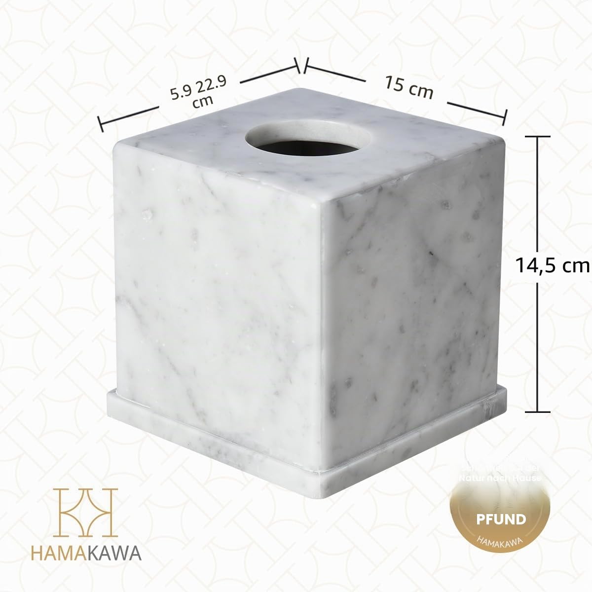 Kosmetiktuchbox Marmor, Kosmetiktücher Box Naturstein, Carrara Weiß Tissue Box Quadratisch 15x15x14,5 cm