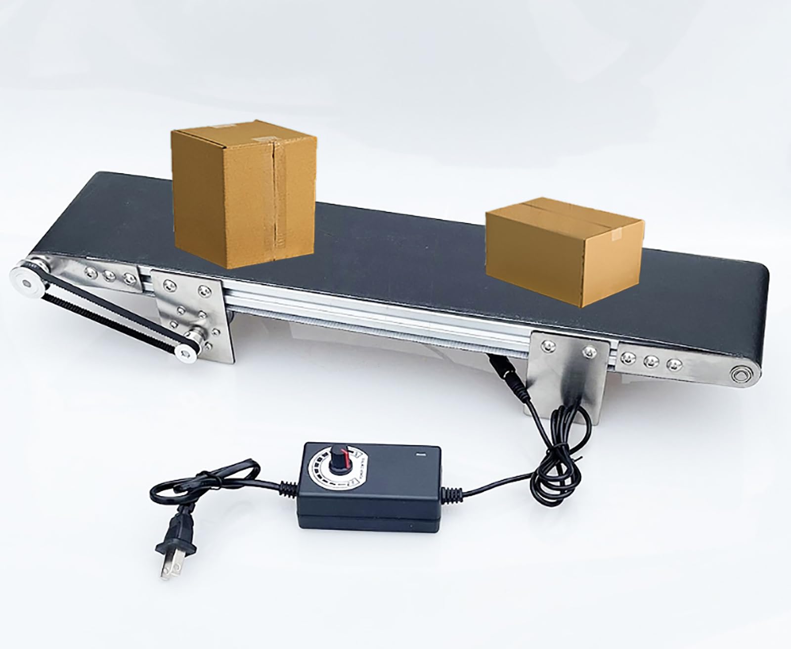 Desktop transportband, 10 * 50 mm kleine transportbaan, transportband desktopversie, vooruit-, achteruit- en pauzefuncties, rotatiesnelheid: 116 RPM, populair wetenschappelijk wrijvingsexperiment