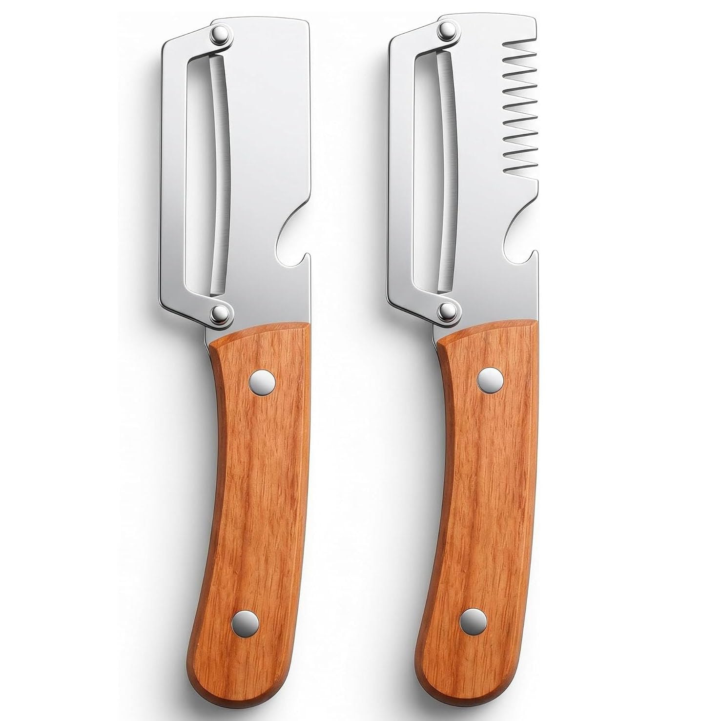 2 Pcs Multi-Functional Vegetable Peeler, Stainless Steel Thickened Fruit Peeler Knife with Wooden Handle & Bottle Opener, 2-in-1/3-in-1 Kitchen Tool for Home Cooking-image-7