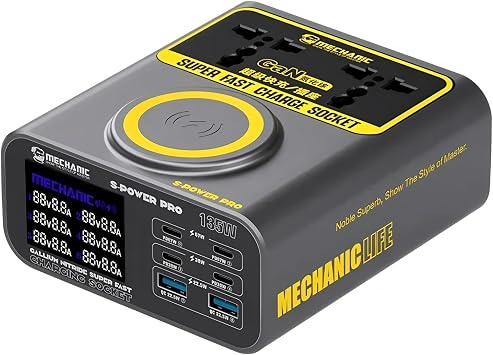 MECHANIC S-power Pro QC3.0 PD67W Fast charging Tech With LCD Digital Display Multi-Port Charger For Laptops Phone Camera Pad etc