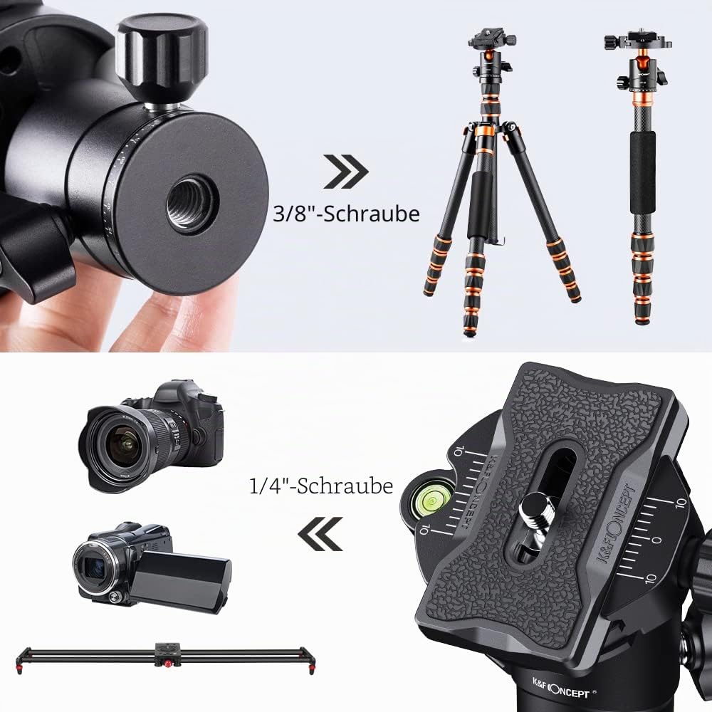 K&F CONCEPT KF25 Kugelkopf Stativkopf, Kamera Kugelkopf mit 1/4 Zoll Schnellwechselplatte und Wasserwaagee, 8 kg Tragkraft, für Stativ, Einbeinstativ, Kamera Slider, Spiegelreflexkamera