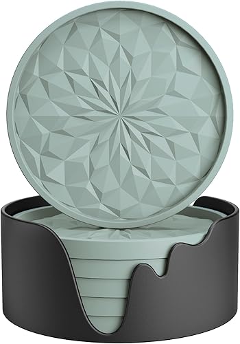 ME.FAN Posavasos de silicona (paquete de 6) posavasos con soporte, posavasos para bebidas, tapete para bebidas calientes o frías, grueso,