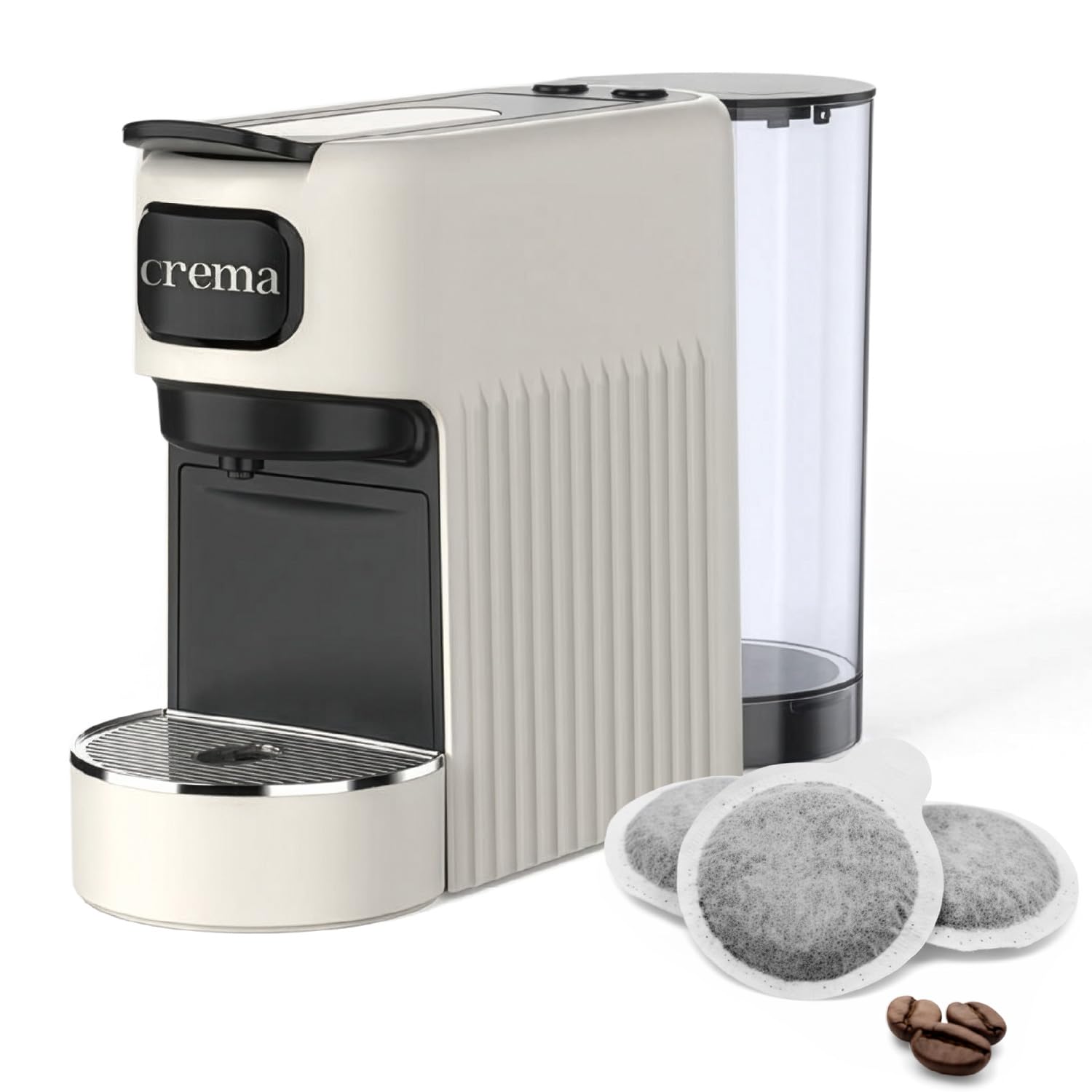 Macchina Caffè Cialde E.S.E. per Espresso Cremoso – 10 CIALDE COMPRESE, Macchinetta Del Caffe Cialde Compatta, Serbatoio 1.2L, Spegnimento Automatico, Espulsione Cialda, Vassoio Regolabile - Beige