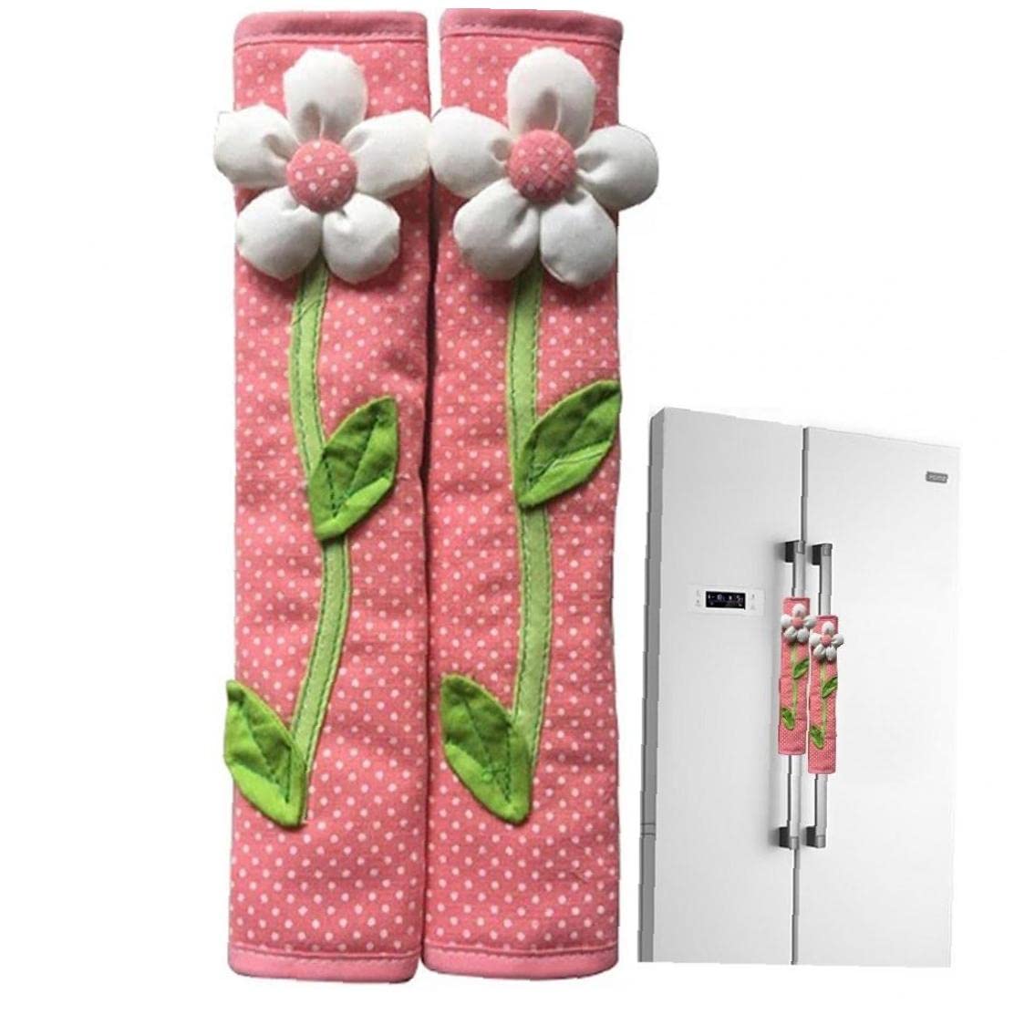 Danlai Pink 2Pcs Pastoral Flower Polka Dot Door Refrigerator Handle Cover Fridge Door Handle Gloves Home Decor Kitchen Accessories
