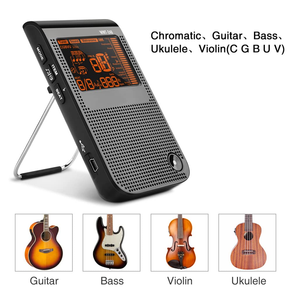 Accordatore cromatico per batteria, con regolazione vocale e display a LED, ricaricabile, per chitarra, basso, violino, ukulele, pianoforte, batteria