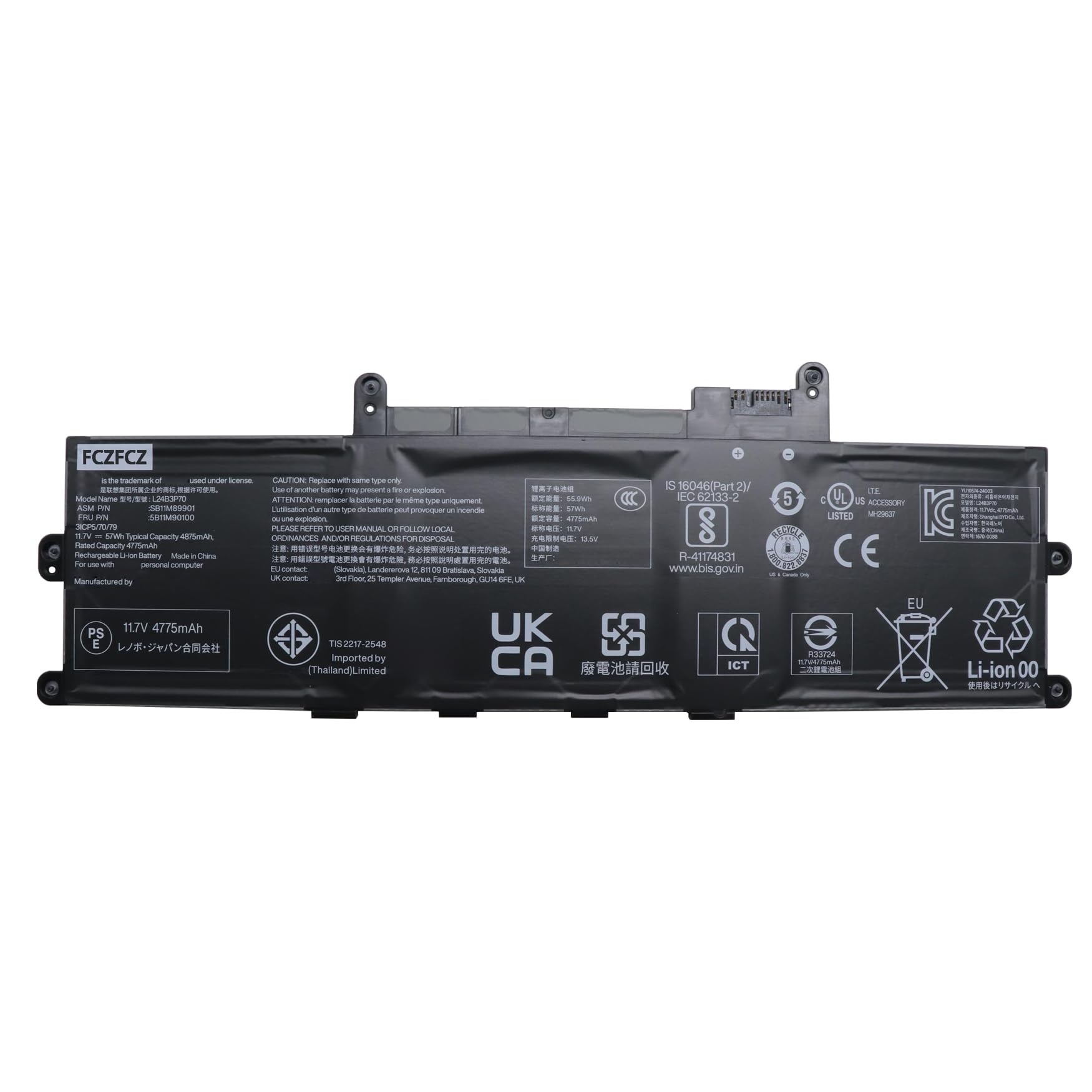 Amazon.com: FCZFCZ L24B3P70 Battery 57Wh Replacement for Lenovo