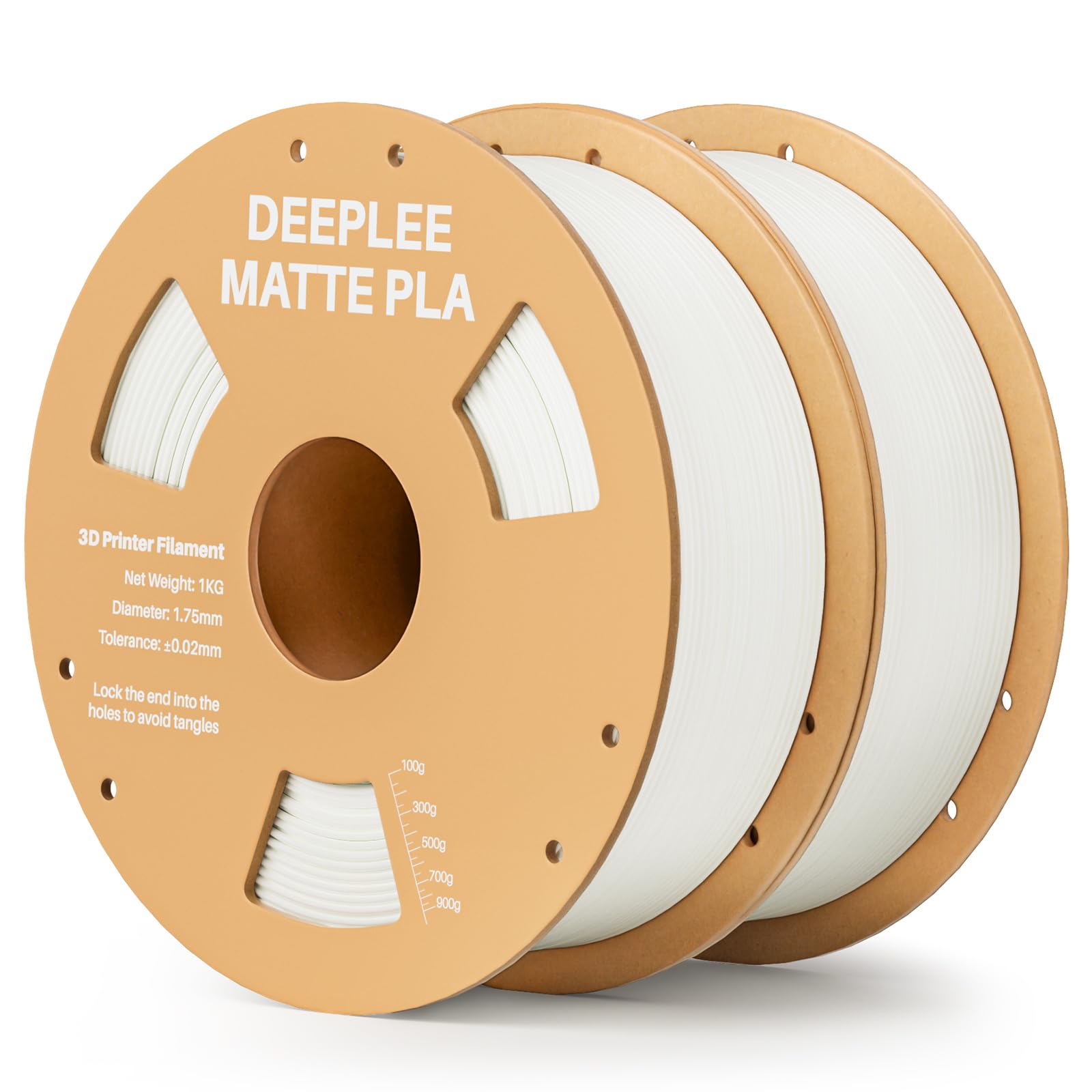 deeplee matte pla filament 1.75mm, 3d printer filament dimensional accuracy +/- 0.02mm, no clogging, higher toughness, cardboard spool 3d filament, 2 pack white