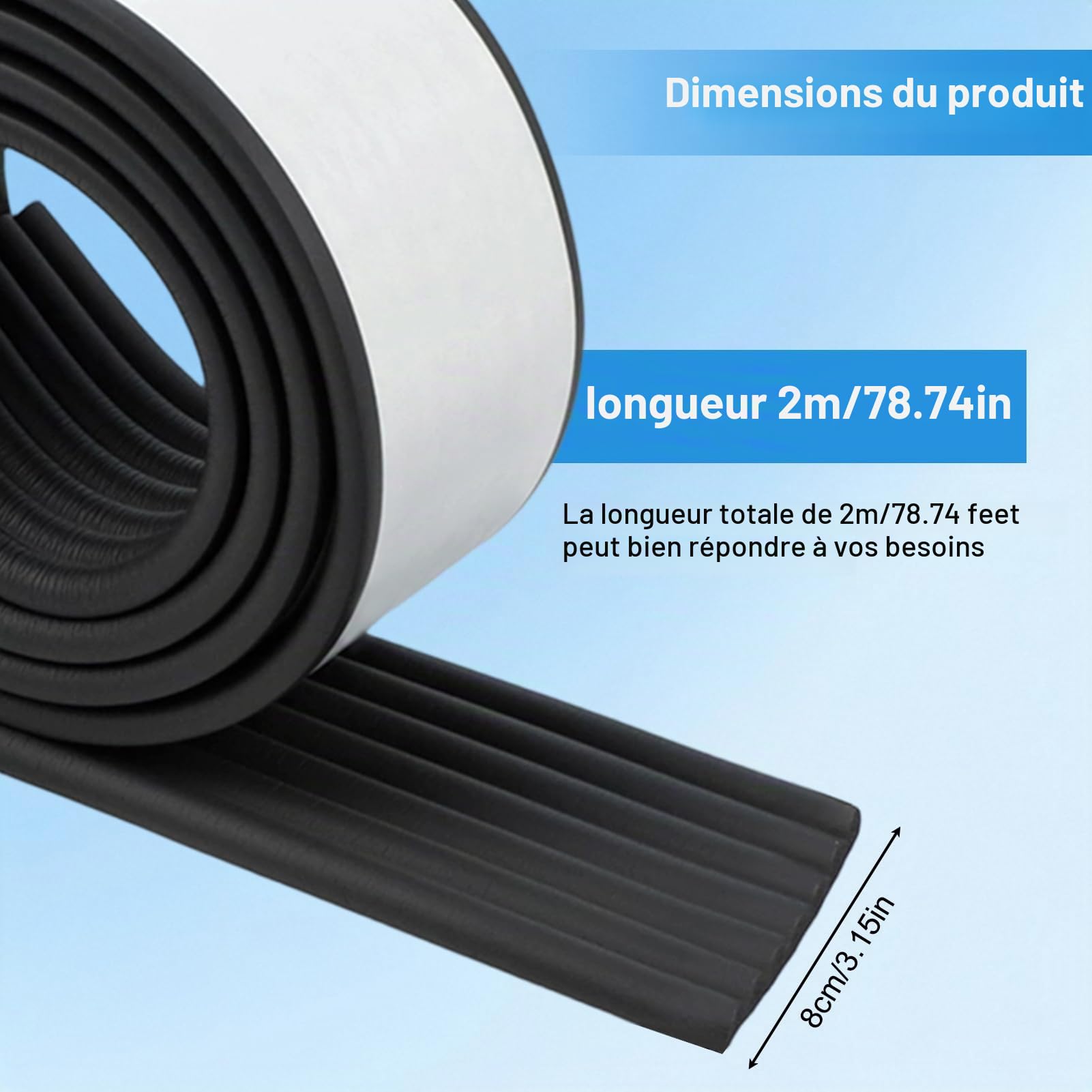 Bande d'isolation auto-adhésive pour tuyau d'eau en plein air, bande de réduction du bruit, bande d'isolation en mousse d'hiver, 2 m x 8 cnm pour protection contre le gel en hiver (noir)