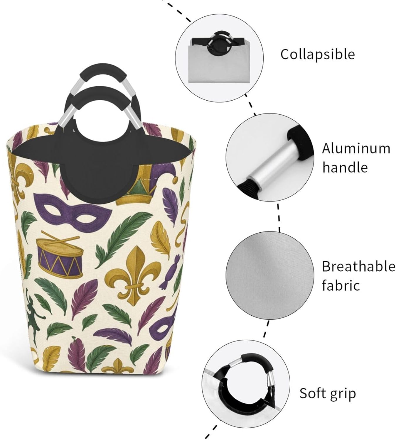 50l Laundry Basket Fleur-De-Lis Carnival Design Waterproof Laundry Hamper Foldable Clothes Laundry Bag With Handles