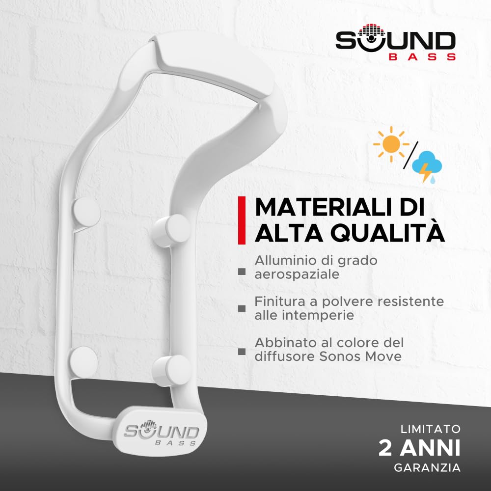 Sound bass staffa da parete per altoparlante Move, resistente alle intemperie, compatibile con Sonos Move e Move 2, con accessori di montaggio inclusi (Move 2 - Bianco)