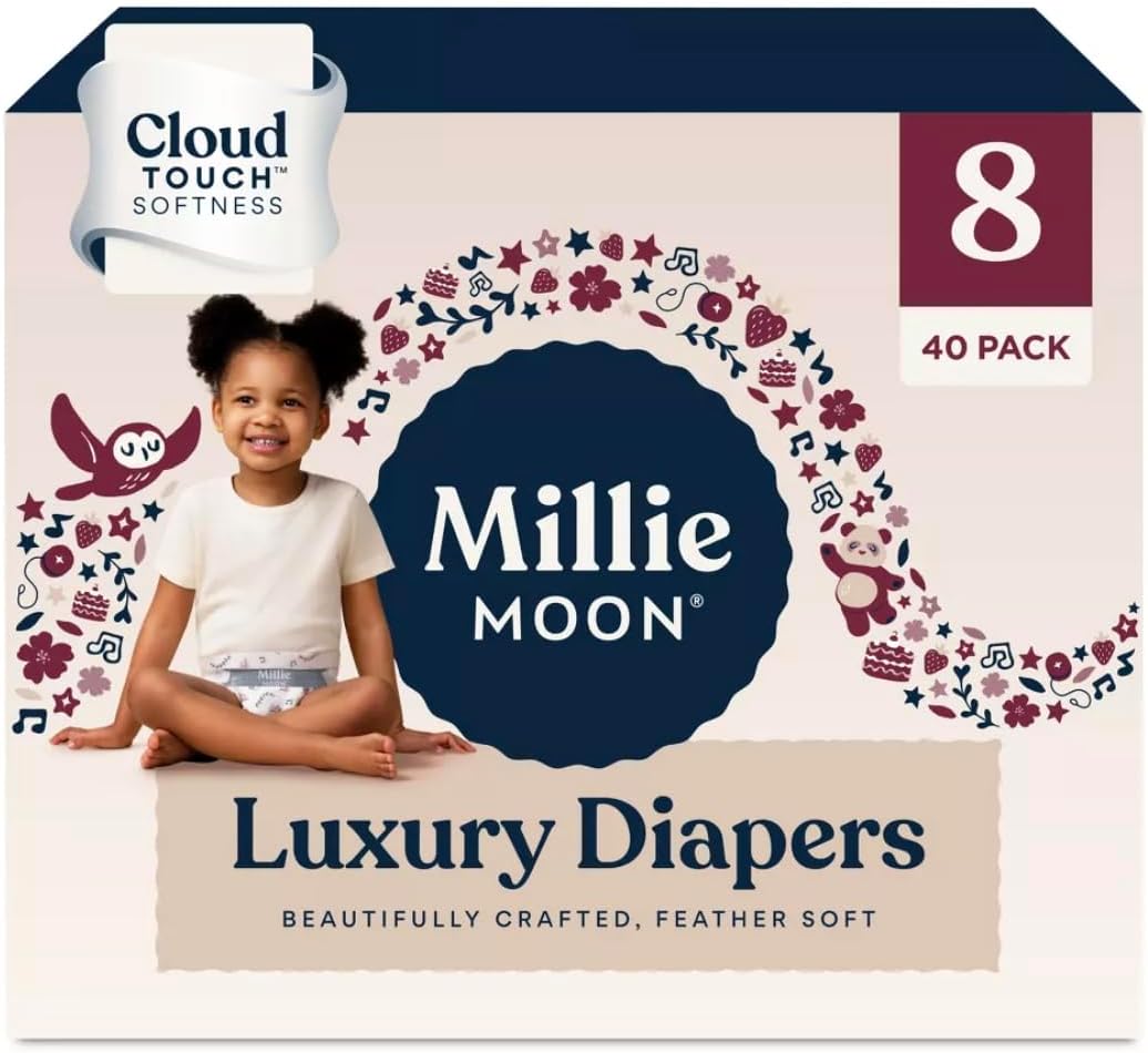 Millie Moon Luxury Diapers Size- 8 and 40 -Pack (Over 46+ Lbs)