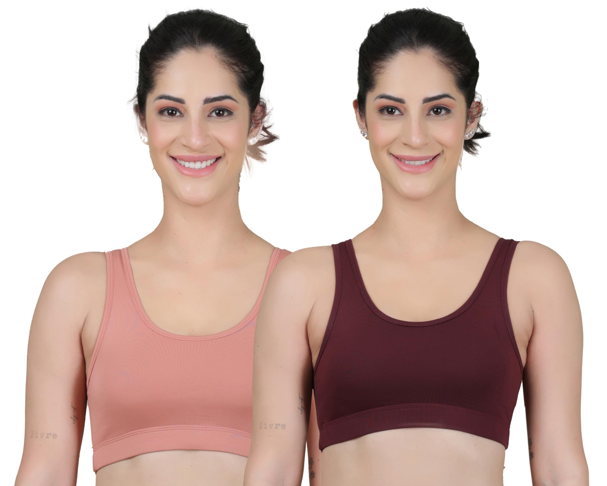 Women's Super Cotton Blend Sports Bra||Non Padded|| Wirefree Everyday use||Low Impact-Full Coverage Bra|| 2 Piece Combo Sports Bra